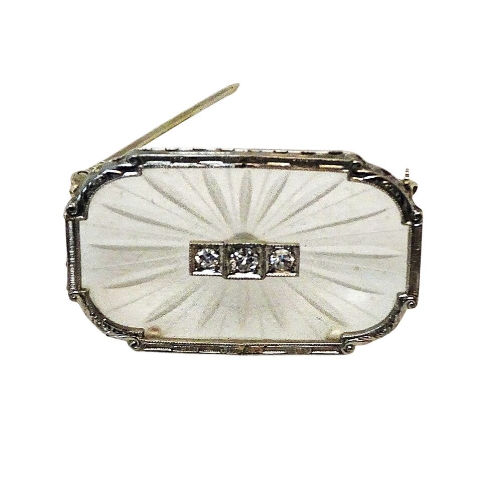 Vintage Art Deco Guilloche Enamel Rhinestone Brooch Pin